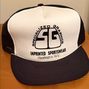 Vintage classic trucker hat black and white bubble letters logo